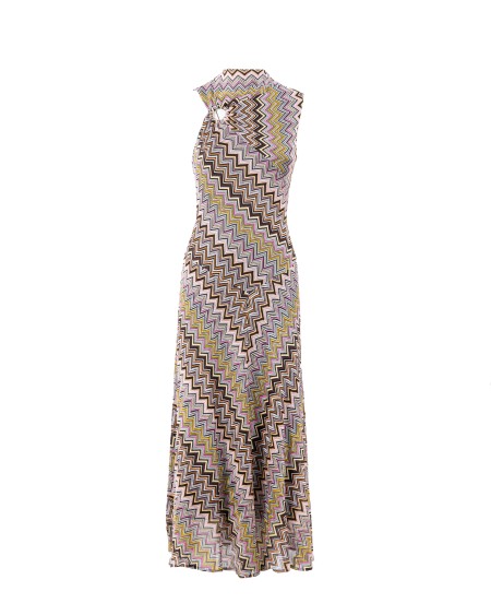 Shop MISSONI  Abito: Missoni abito lungo senza maniche con scollatura arricciata.
Abito senza maniche in viscosa.
Lavorazione raschel.
Motivo zig zag.
Dettaglio con anello e arricciatura.
Composizione: 100% Viscosa.
Made in Italy.. DS24WG0V BR00YE-SM9EJ